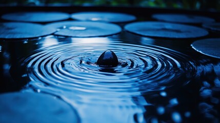 Surface of Water with Ripples and Water Lily Pads at Night