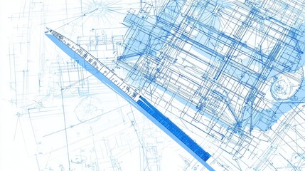 Abstract architectural blueprints with a ruler.