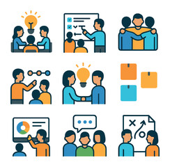 Virtual Fitness Icons. Flat icon set of virtual fitness training: online class, video call coach, fitness