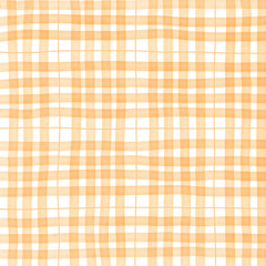 Orange Plaid Gingham Madras Check Hand Drawn Background Pattern Overlay