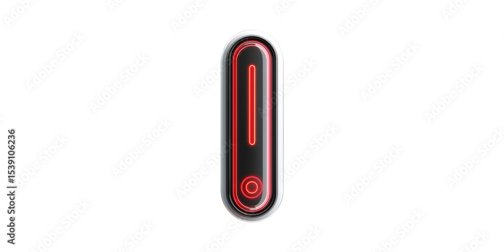 Poster futuristic red led power button design. modern technology interface isolated on transparent backgrou