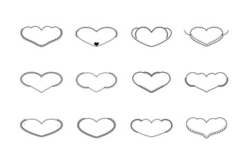 Collection of Decorative Heart Outlines with Scalloped Edges on White Background
