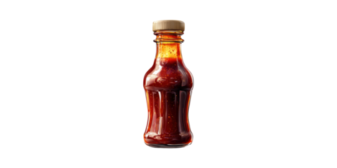 Glass Bottle Of Spicy Sauce. Flavorful Condiment For Culinary Use Isolated On Transparent Background