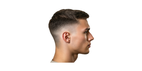 Profile Of Young Man With Fade Haircut. Modern Hairstyle And Grooming Isolated On Transparent Background