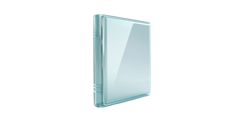 Transparent glass book with reflection, isolated on transparent background