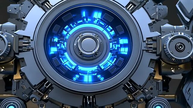 A blue and silver robot with a glowing blue eye