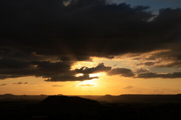 Panoramic view with Lovely sky with Stratocumulus clouds at sunset in Alcaraz