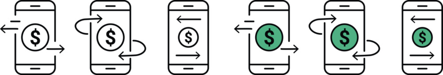 Online Payment line icon set. Online payment with mobile, money transection icon set. Vector illustration