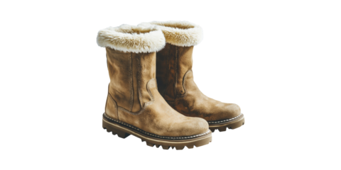 Shearling-Lined Suede Winter Boots. Cozy Footwear For Cold Weather Isolated On Transparent Background