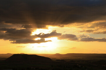 Panoramic view with Lovely sky with Stratocumulus clouds at sunset in Alcaraz