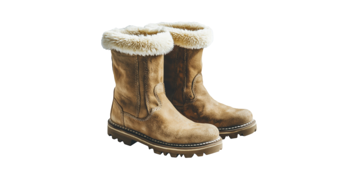 Shearling-Lined Suede Winter Boots. Cozy Footwear For Cold Weather Isolated On Transparent Background