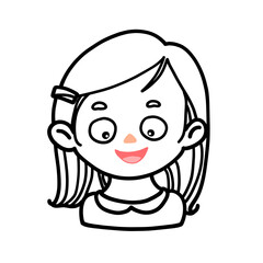 Happy Girl with Hair Clip – Line Art Cartoon Portrait