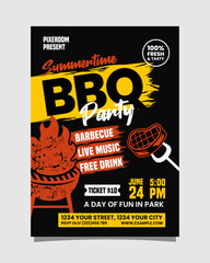 Summertime BBQ Party Portrait flyer, bbq invitation poster vector template
