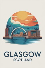 Minimal Retro Poster of Glasgow City, Scotland