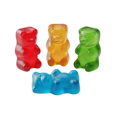 Group of Four Colorful Gummy Bears - Isolated PNG