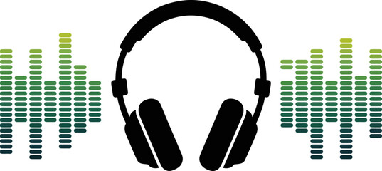 Listening music headphones sound audio dj headset beats rhythm frequency equalizer studio track editable stock vector illustration