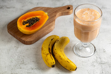 Papaya, banana and milk smoothie.