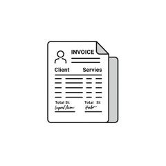 Invoice document icon with fields for client and services details  