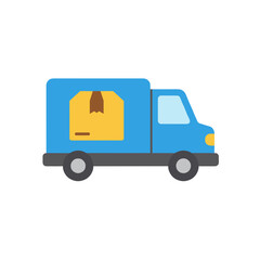 Fototapeta premium Delivery truck icon with package side view in flat style 