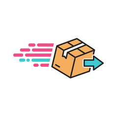 Fast shipping icon with box and speed lines in vibrant colors  