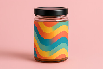 colorful  glass jar on pink background