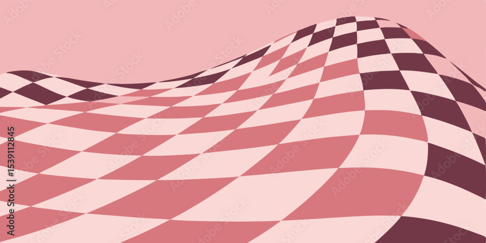 Poster abstract design featuring a checkerboard pattern in shades of pink and brown suggesting waves suitab