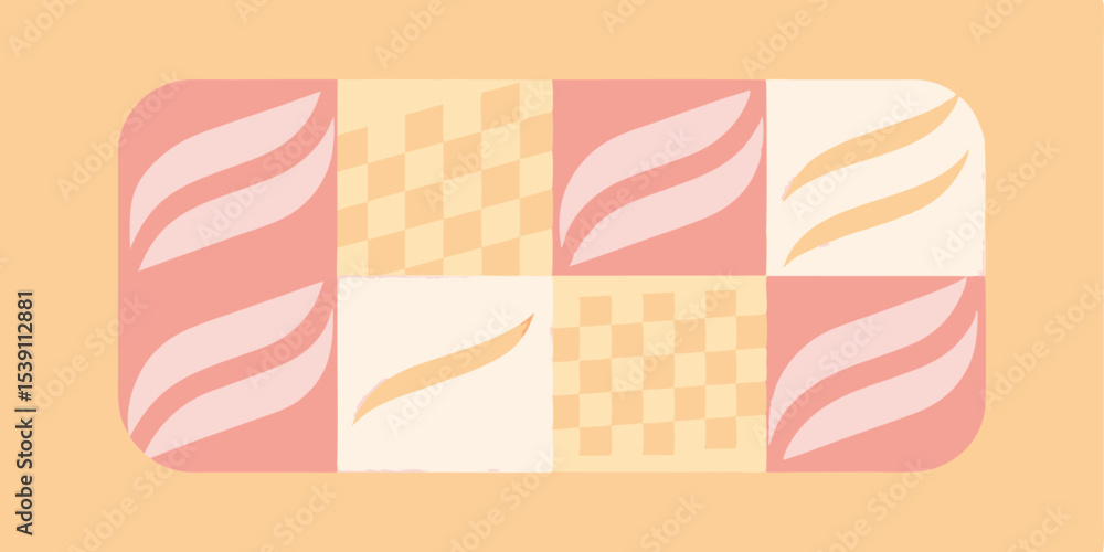 Poster abstract geometric composition with a pastel color palette featuring various organic forms suitable 