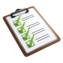 Checklist with green checkmarks isolated on transparent background