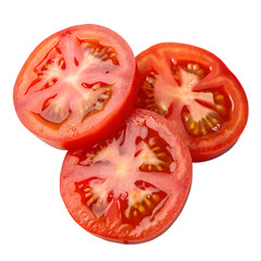 Three slices of red tomato isolated on transparent background