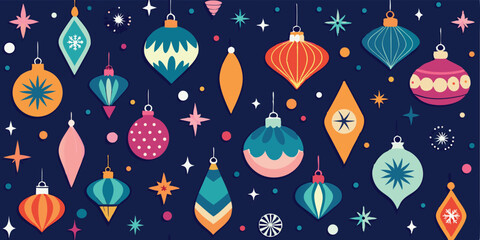 Festive collection of stylized christmas ornaments and star elements in a retro vintage design for holiday and summer vacation illustration set