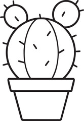 Stylized Cactus in a Pot with Round Buds and Spines Line Art Illustration on White Background