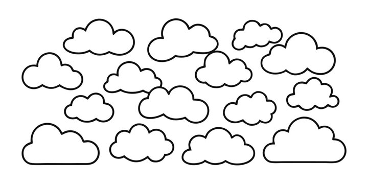 Vector illustration featuring a collection of stylized cloud outlines perfect for summer vacation and various design projects due to their transparent nature