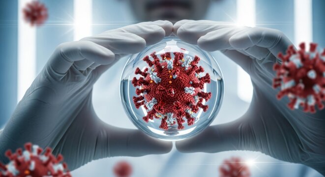 Scientist holding coronavirus sample in gloved hands