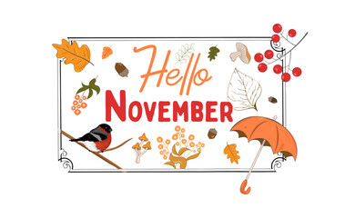 Hello november. frame of autumn decor Poster card