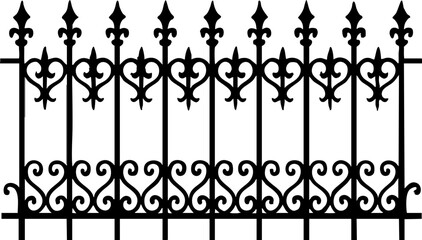 Ornamental Wrought Iron Fence Silhouette &ndash; Vintage Decorative Gate Vector for Architecture and Design