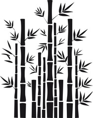 Obraz premium Black Bamboo Stalk Silhouette with Leaves – Minimalist Asian Plant Vector Design