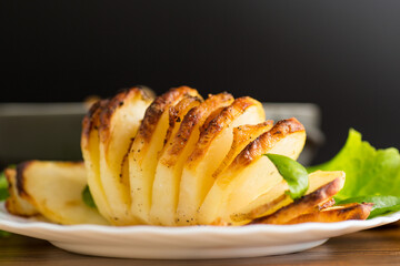 Classic potatoes with lard, baked until golden brown