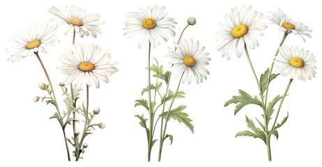 Fototapeta premium PNG Delicate daisies in bloom, element set on transparent background