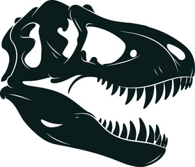 Dinosaur Skull Silhouette Vector Clipart - Prehistoric Fossil with Sharp Teeth