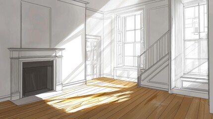 Obraz premium A sun-drenched interior design sketch.