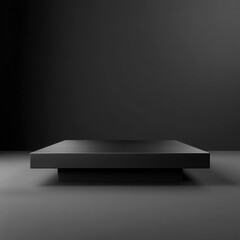 Minimalist black square platform on dark background product display or presentation stand