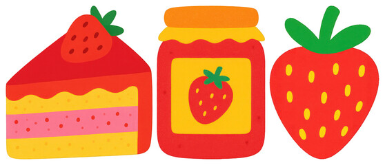 PNG Colorful strawberry-themed illustration, element set on transparent background