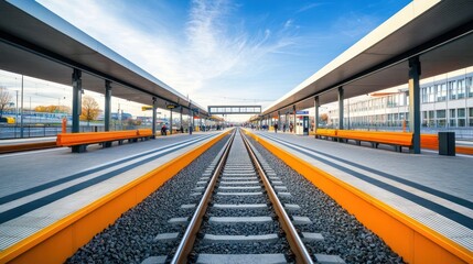 Naklejka premium Modern train station platform, bright and clear