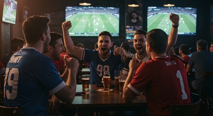Friends Celebrating Favorite Team Victory at Sports Bar