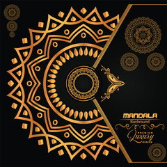 Premium Luxurious Golden Mandala Design | Royal Blue Background Art