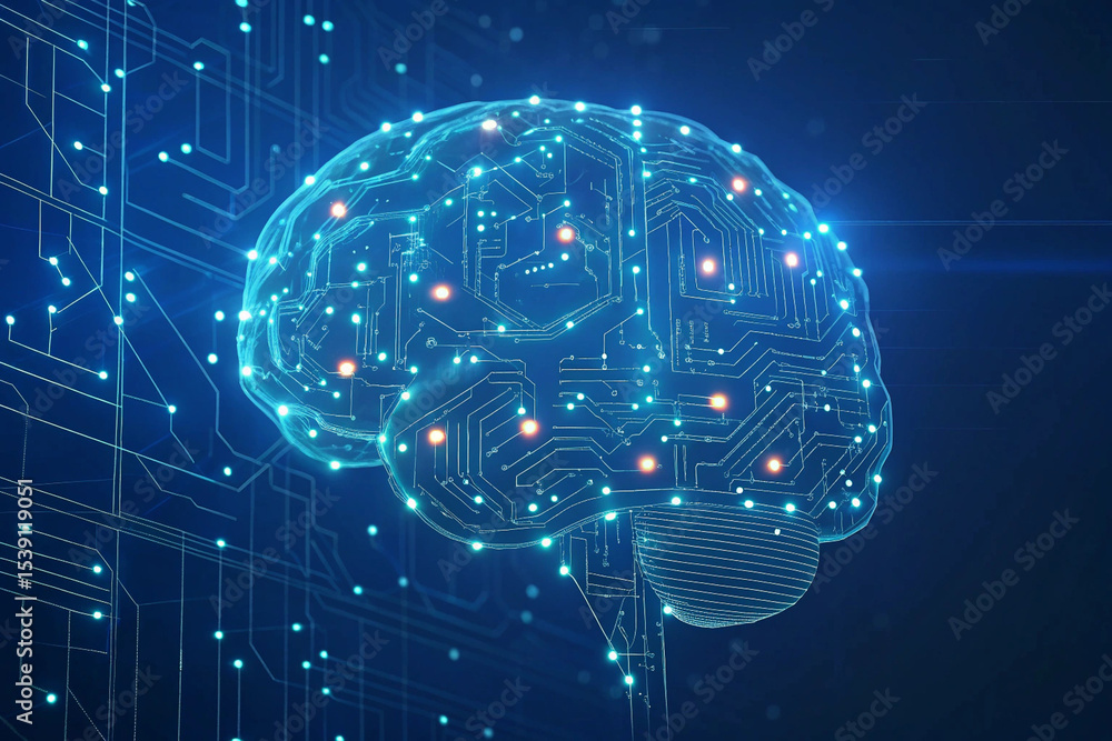Poster artificial intelligence brain circuitry digital neural network concept