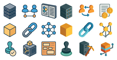 Networking and technology icons set – isometric, outline, communication and data symbols
