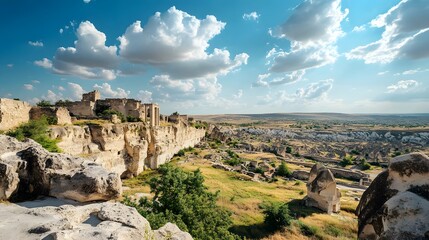 Wide desert view of the Sanliurfa plains with ancient ruins