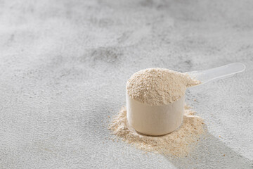 Protein shake. Chocolate flavored protein powder, dietary supplement.
