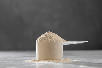 Protein shake. Chocolate flavored protein powder, dietary supplement.
